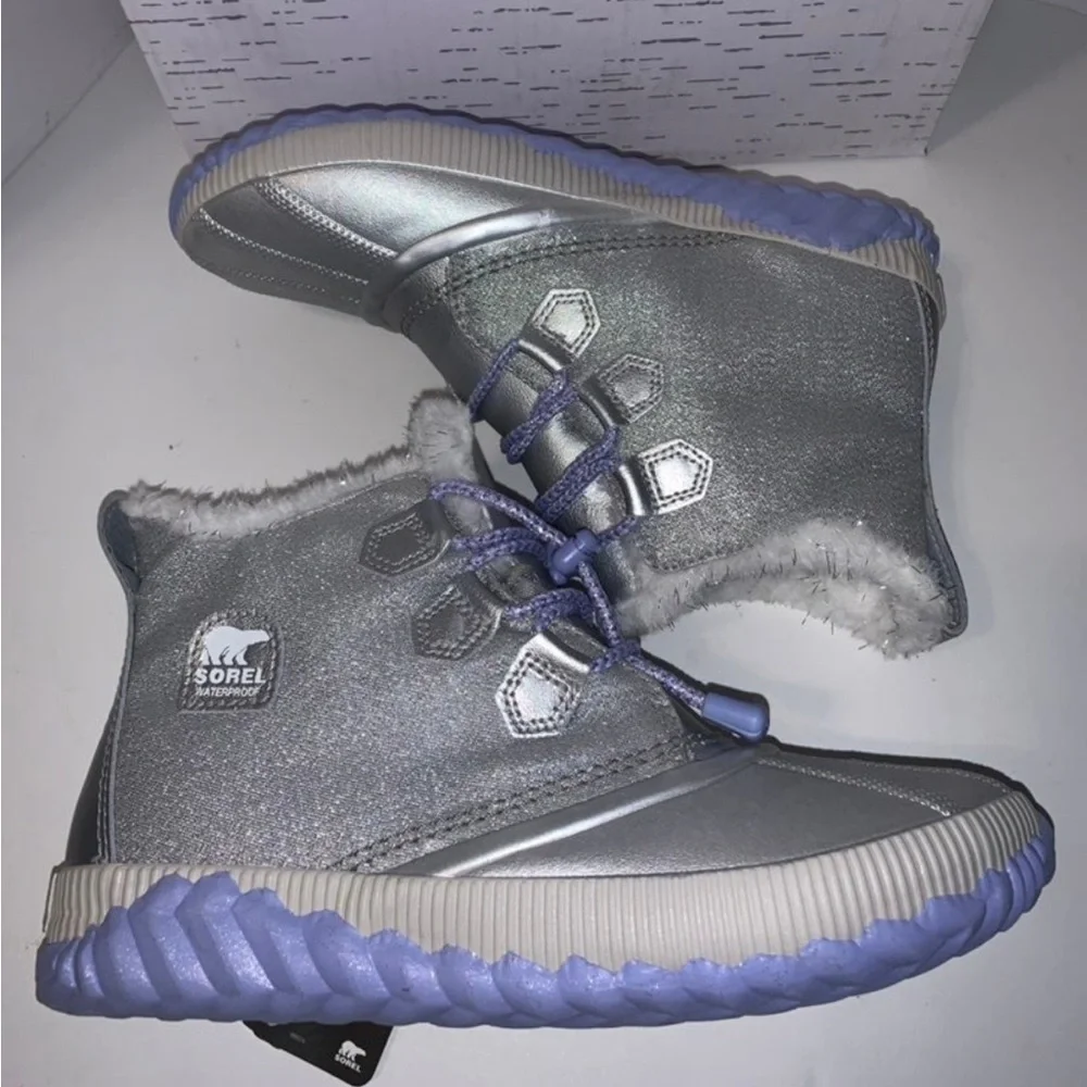 SOREL X DISNEY Frozen Out ‘N About Silver Waterproof Faux Shearling Boots